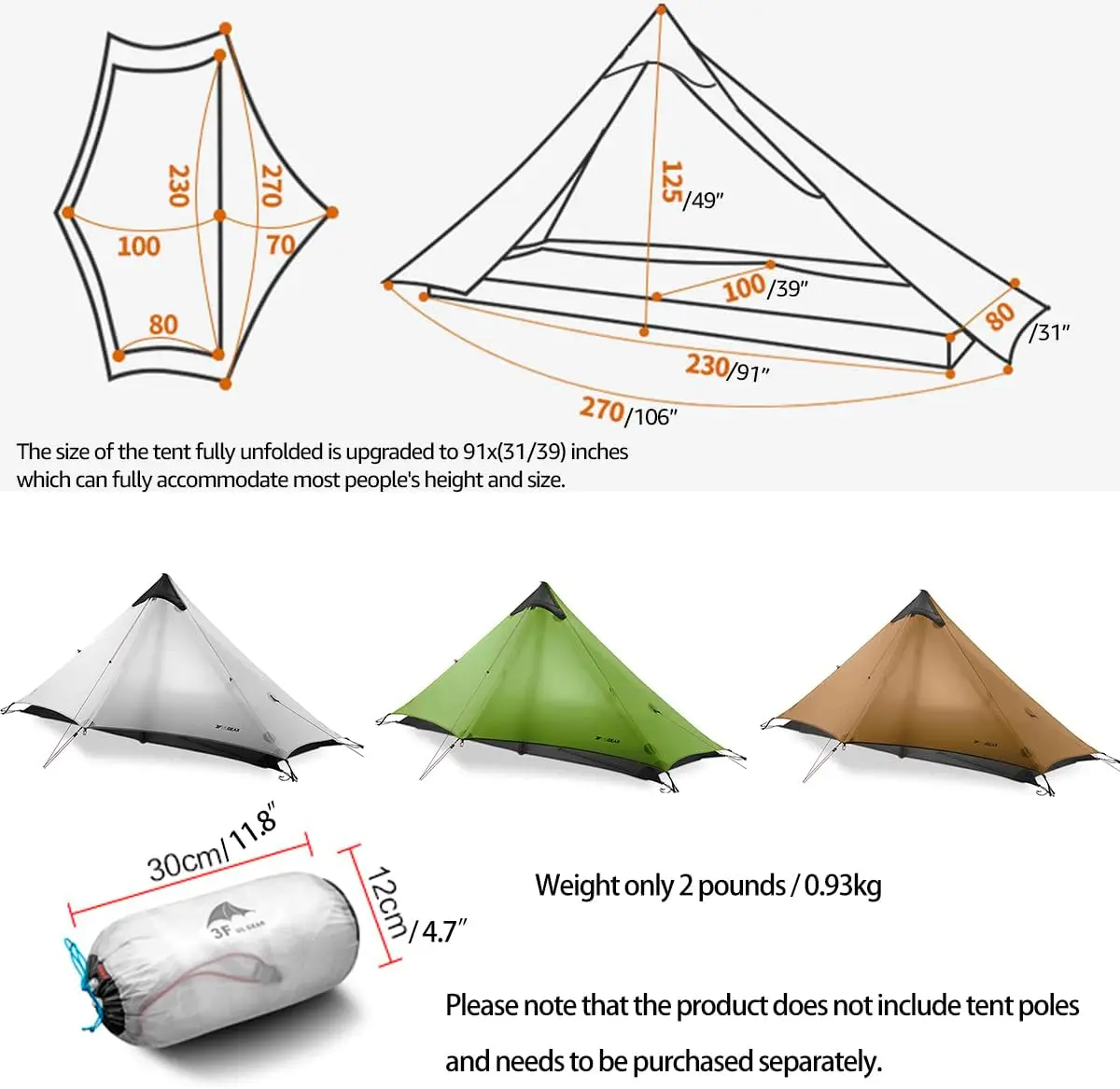 Camping Tent 3F UL Gear Lanshan1 Ultralight 3/4 Season For 1p
