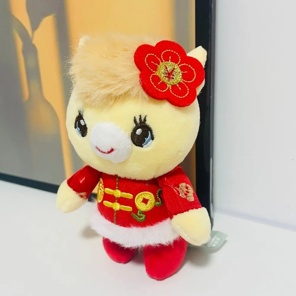 Funny Chinese Zodiac Horse Stuffed Toy Red with Tang Suit Lucky Pony Toy Cute Cartoon Animal Pony Plush Doll Spring Festival