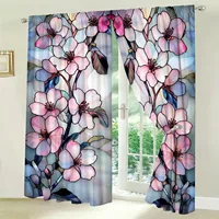 2 Panels Stained Glass Peach Blossom Curtains, Versatile Design Suitable for Any Style, Creating a Peaceful Living Space 1