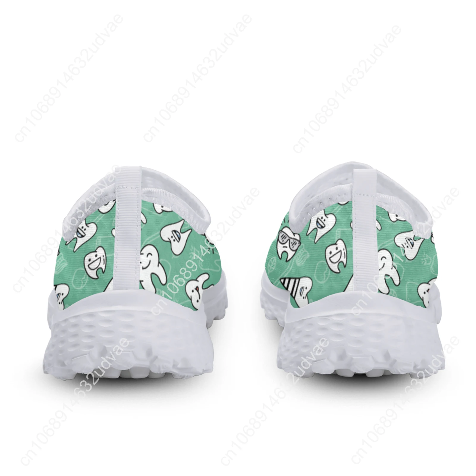 Green Funny Cartoon Teeth Print Ladies Loafers Comfortable Medical Shoes Summer Breathable Mesh Sneakers Zapatos