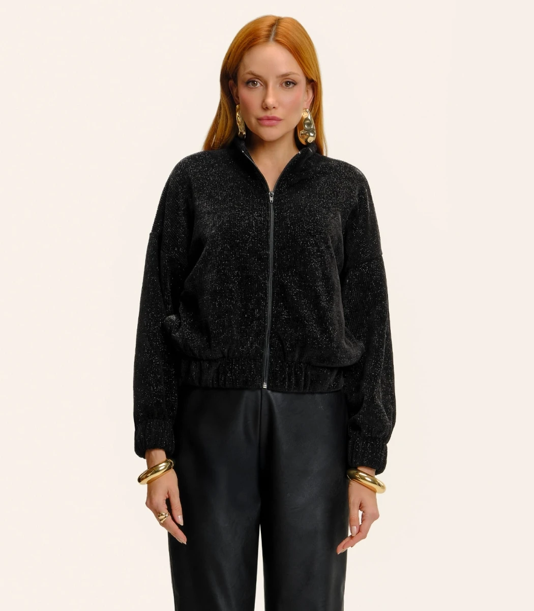 Jaqueta Feminina Tricot Gola Alta Endless Preto