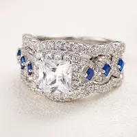 Newshe 3 Pcs Wedding Rings Set for Women 925 Silver 2.6Ct Princess Cut White Blue AAAAA CZ Luxury Bridal Engagement Jewelry - Image 2