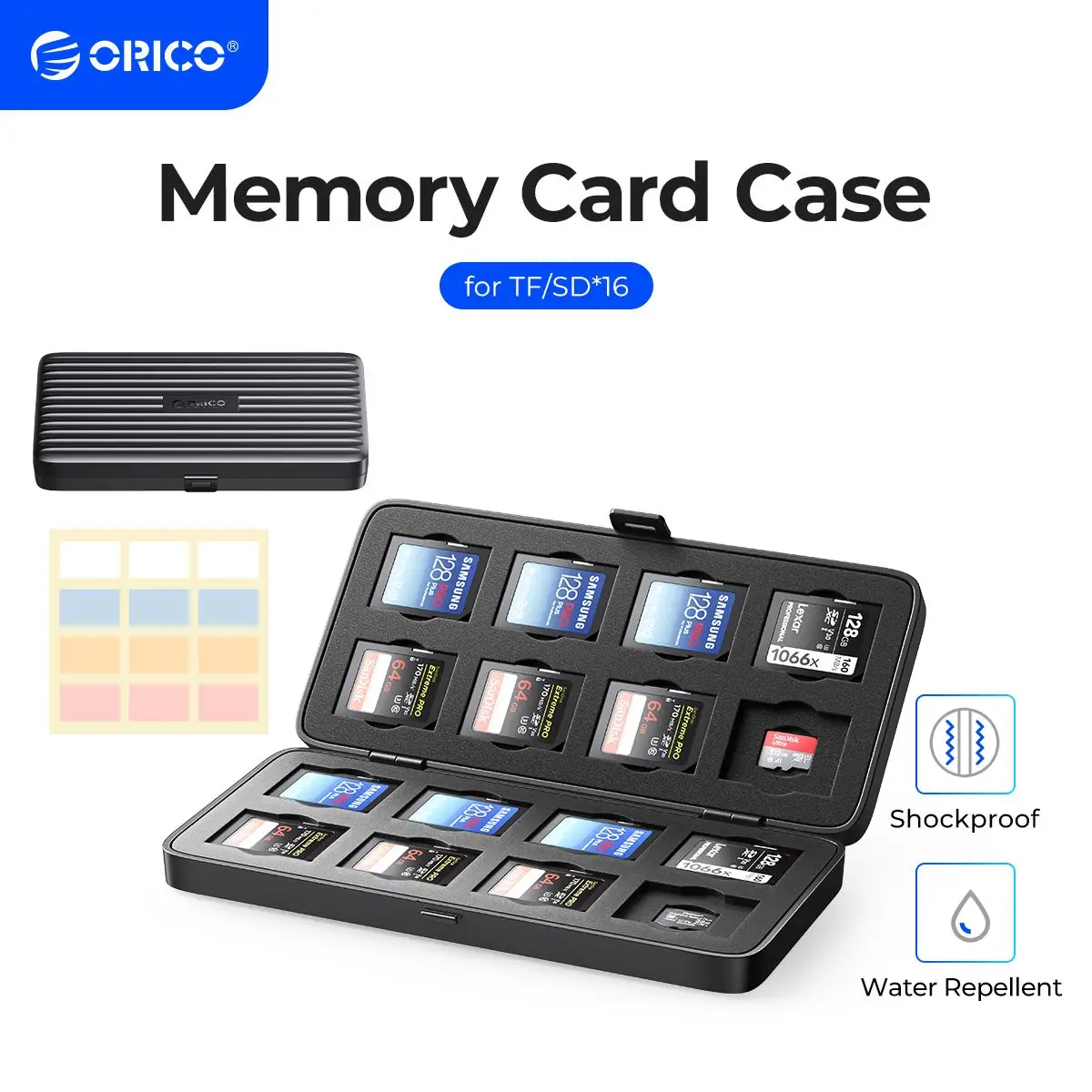 Orico-suporte do Cartão de Memória Micro sd 16 Slots Estojo Protetor para sd cf Micro sd Ssd