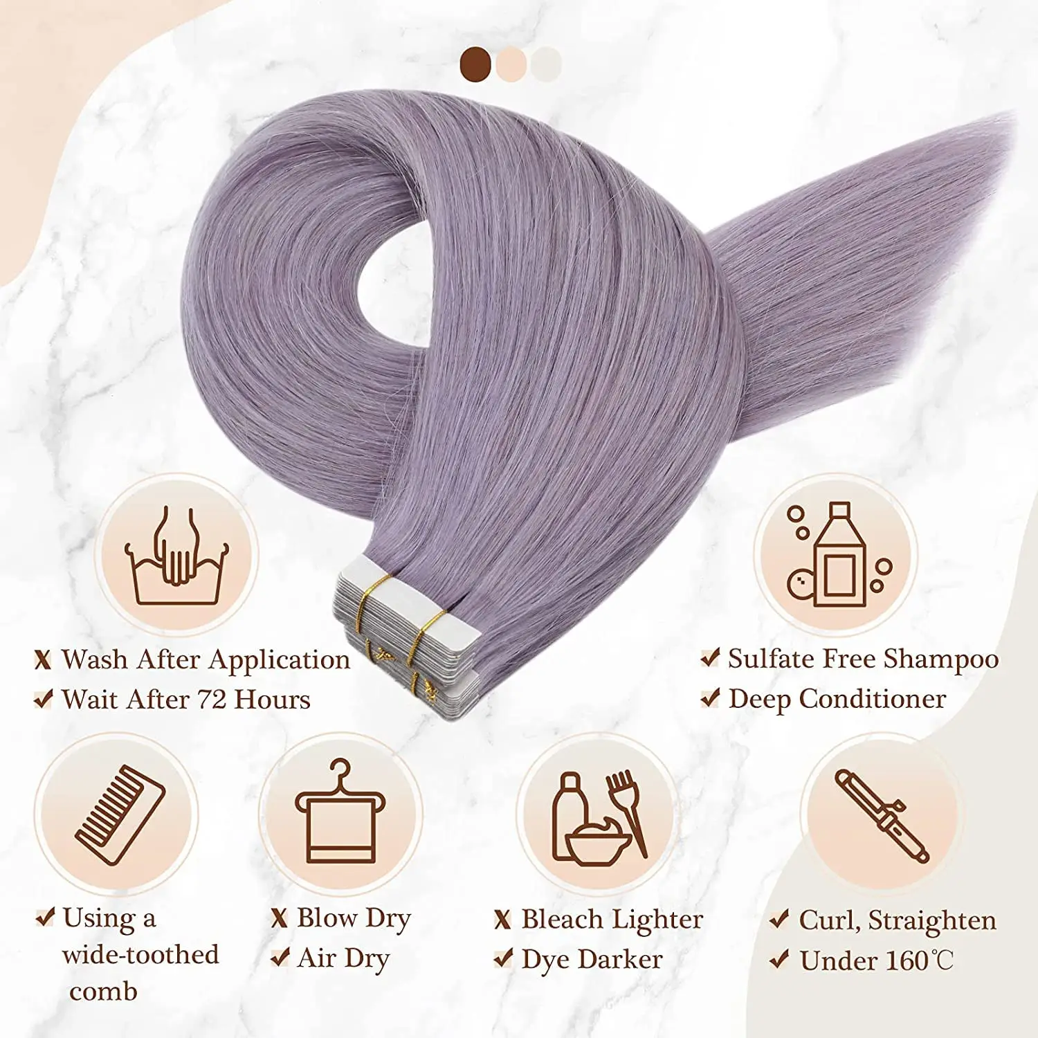 Moresoo Tape in Hair Extensions Human Hair 20G & 25G Light Purple Red Blue Extensions Colorful Natural Tape in
