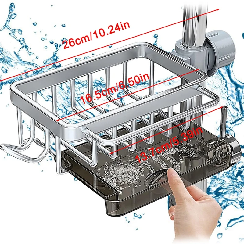 Kitchen Sink Faucet Organizer Shelf Metal Storage Rack Soap Sponge Holder Filter Basket Water Strainer Adjustable Switch Rack 6