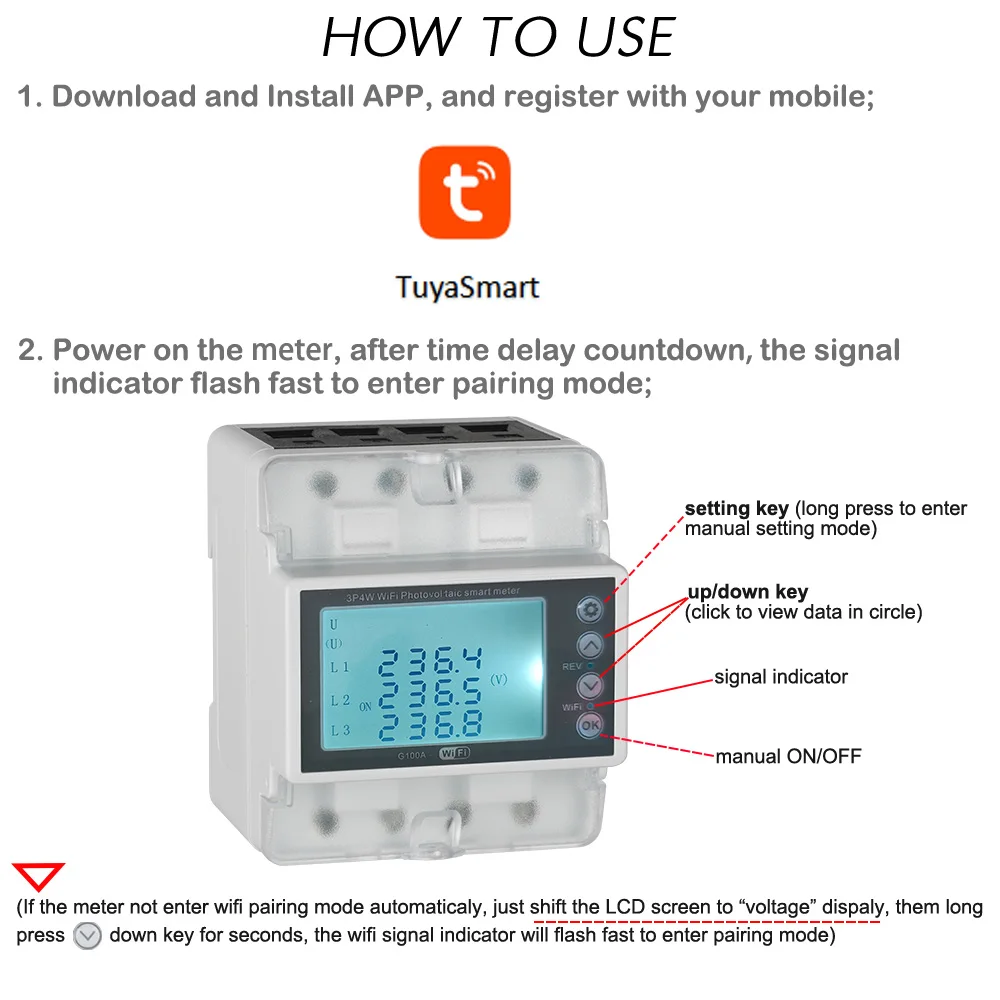 3 Phase 4 Wire 380V 100A Tuya WiFi Smart Bi-Directional Energy Power kWh Meter O