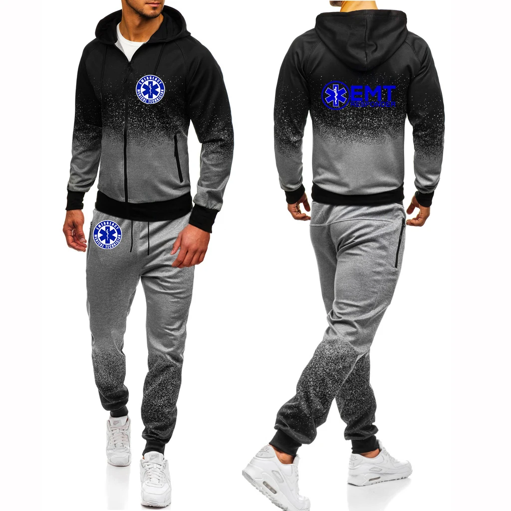 

EMT Emergency Ambulance 2022 Men's New Zipper Leisure Jackets Hoodies Sweatshirts Tops + Pants Gradient Color Streetwear Suits