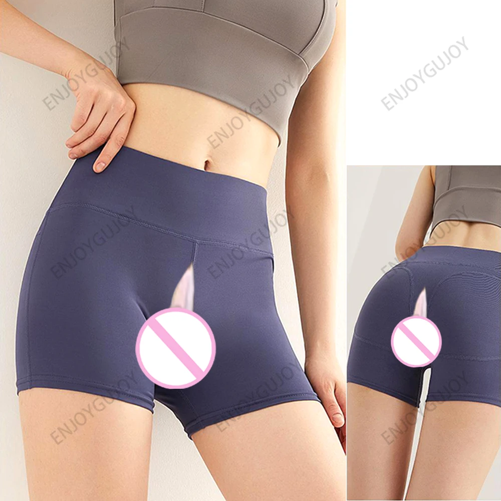 

Women's Peach Hip Yoga Shorts Invisible Open Crotch Outdoor Sex Slimming Elastic High Waist Fitness Pants Sports Tight