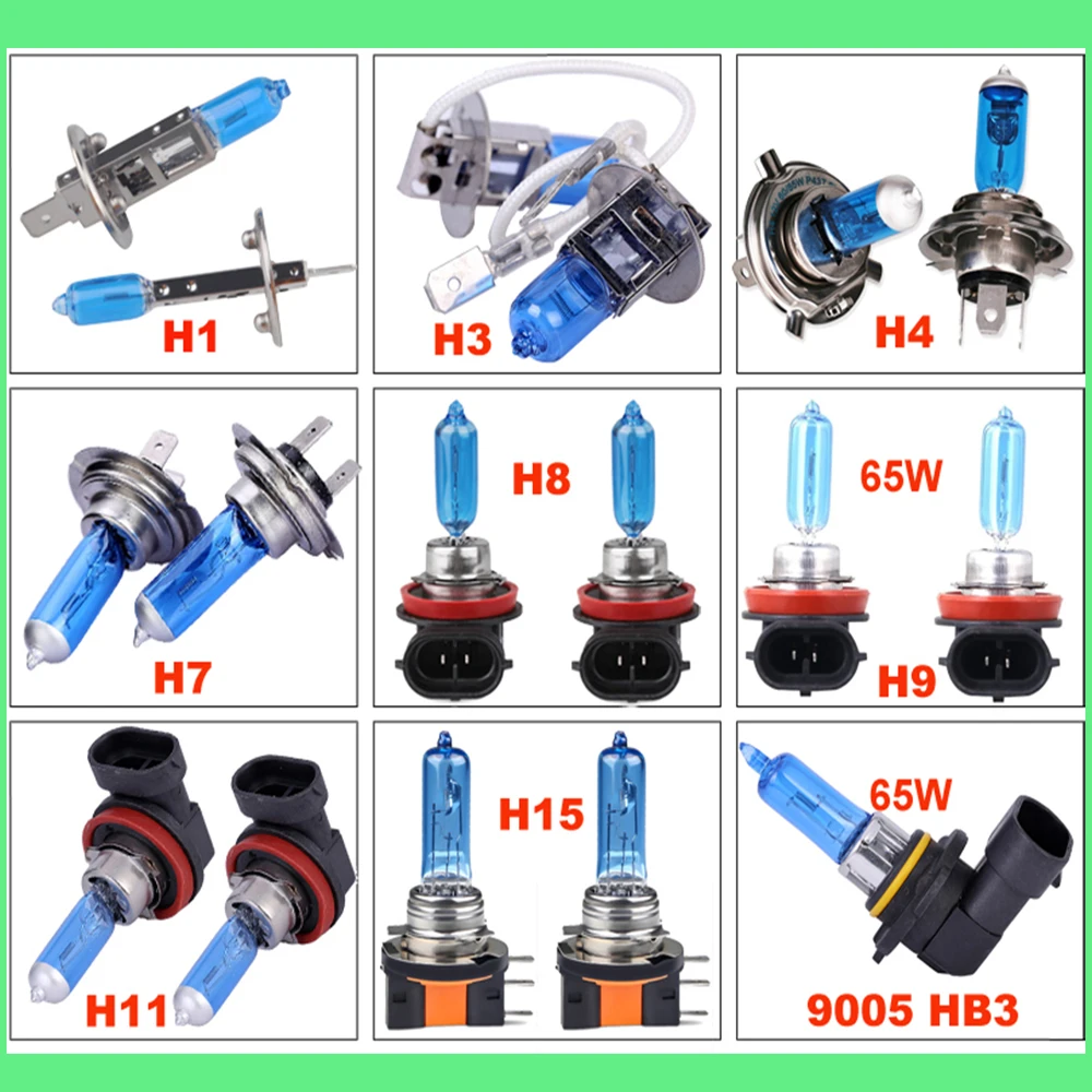 Auto halogen lamp bulb Fog Lights 55W 12V 6000K White Headlights 2pcs Super Bright Car Light H1 H3 H4 H7 H8 H9 H11 H15 9005 HB3 2