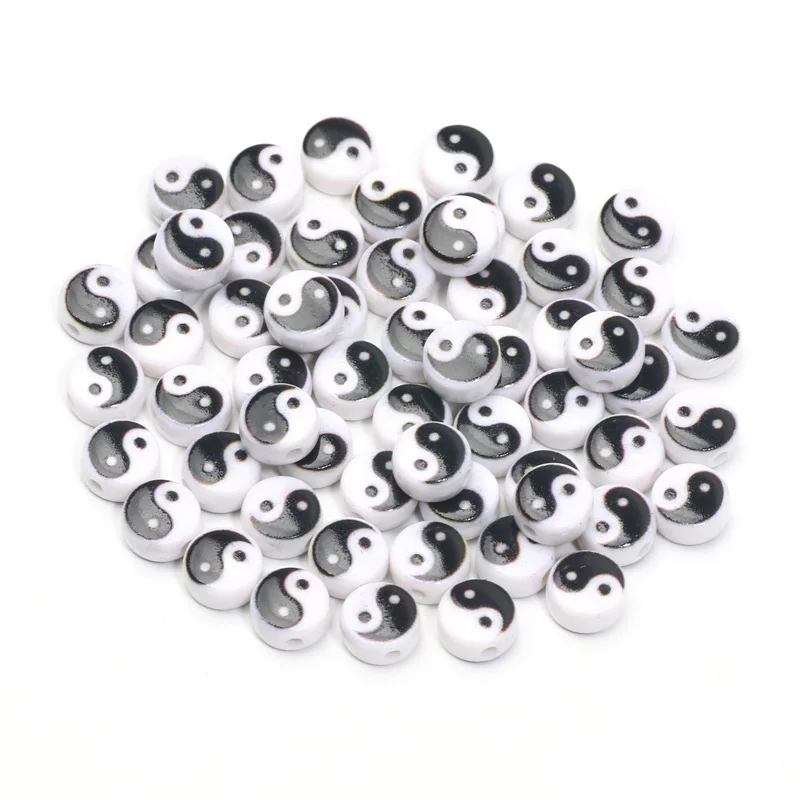 100pcs 4x7mm Black White Tai Chi Acrylic Beads Round Yin Yang Loose Spacer Beads For Jewelry Making Diy Bracelet Necklaces
