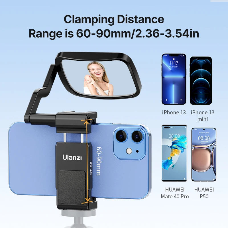 Ulanzi ST-30 Smartphone Clip Clamp Selfie Spiegel Kit 360 verstellbare  Telefon halterung Vlog Livestream Halterung mit kaltem Schuh für Mikrofon