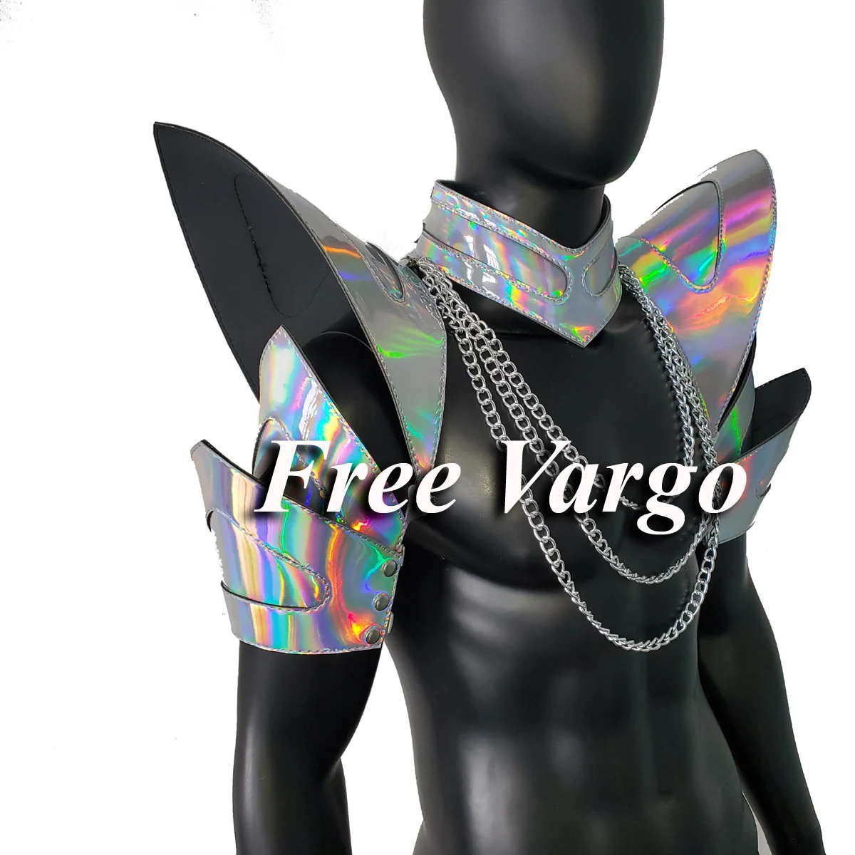 

Burning Man Holographic Laser Silver Armor,Rave Shoulder Festival Choker Cape,Shoulder Pads with Chain Carnival Festival Wear