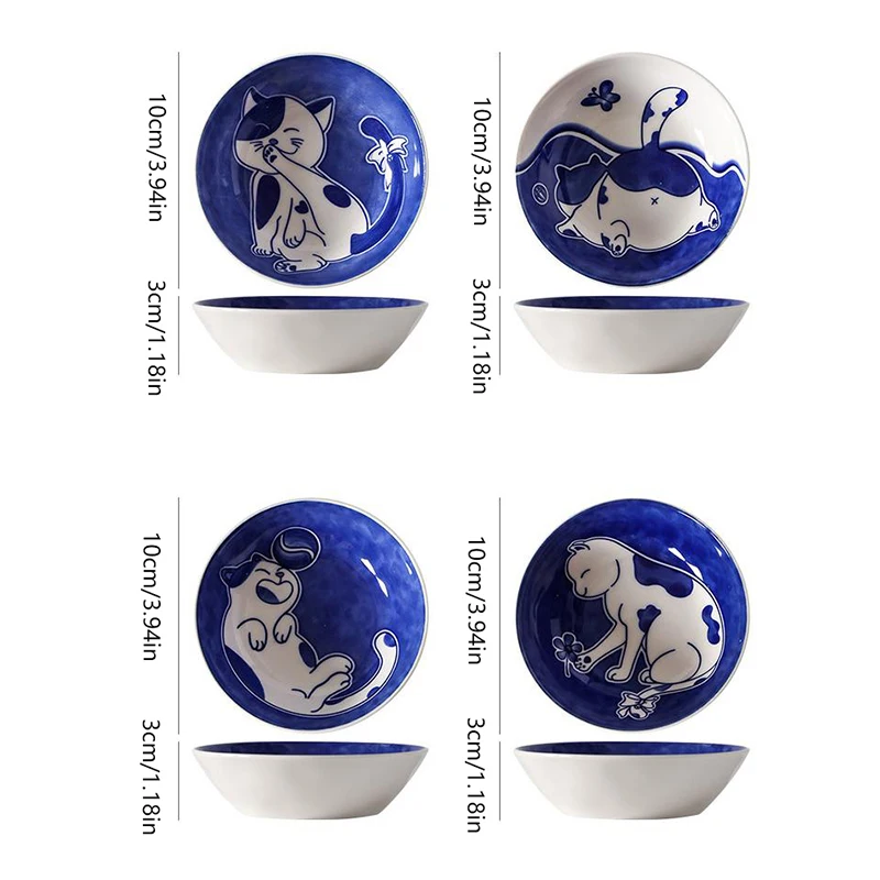 1PC Ins Cute Cute Cat Flavor Dish Ceramic Round Seasoning Dish Children's Cartoon Creative Tableware Vinegar Dipping