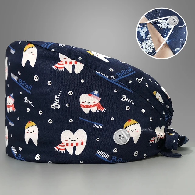 New Fashion Cotton Skull Cartoon Print Hat Adjustable Work Cap Beauty Salon Nursing Cap Male Surgical Hat Wholesale Scrub Caps 22151