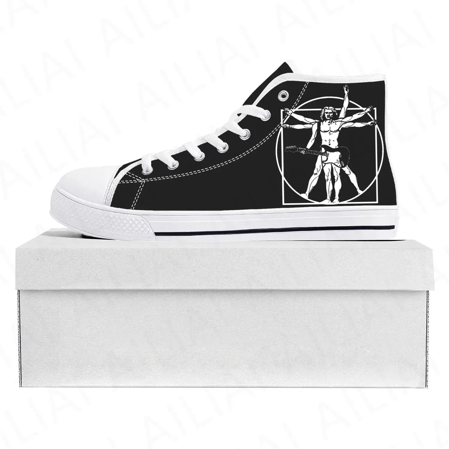 

Vitruvian Man Guitar Da Vinci High Top High Quality Sneakers Mens Womens Teenager Canvas Sneaker Casual Couple Shoes Custom Shoe