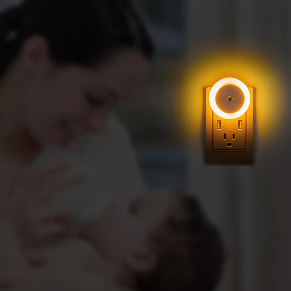 LED Wall Lamp for Home Bedroom Bathroom Kitchen Hallway Staireway LED Night Light Smart Night Sensor Round Plug in