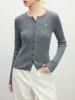 FSLE 30.1% Wool Women Slim Cardigans 2025 Spring Long Sleeve Knitwear Blue Thin Long Sleeve Solid Sweater 25FS11195 1