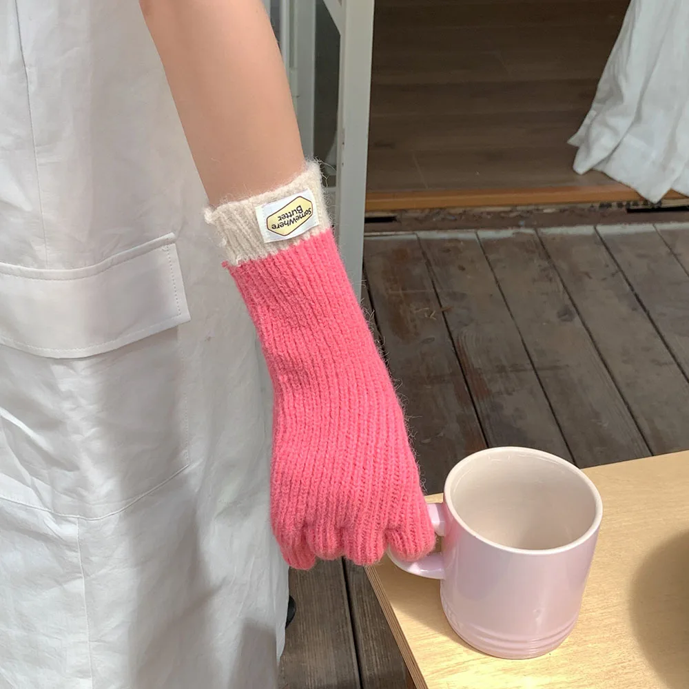 Gentle Female Elastic Full Fingers Gloves long Rabbit Wool Gloves Women Winter Mittens Solid Color Mittens Thicken Warm Gloves