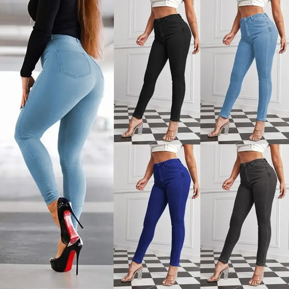 

Sexy Women Blue Slim Skinny Denim Jeans High Waist Elastic Jeans Stretch Washed Pencil Pants Streetwear Tight Trousers