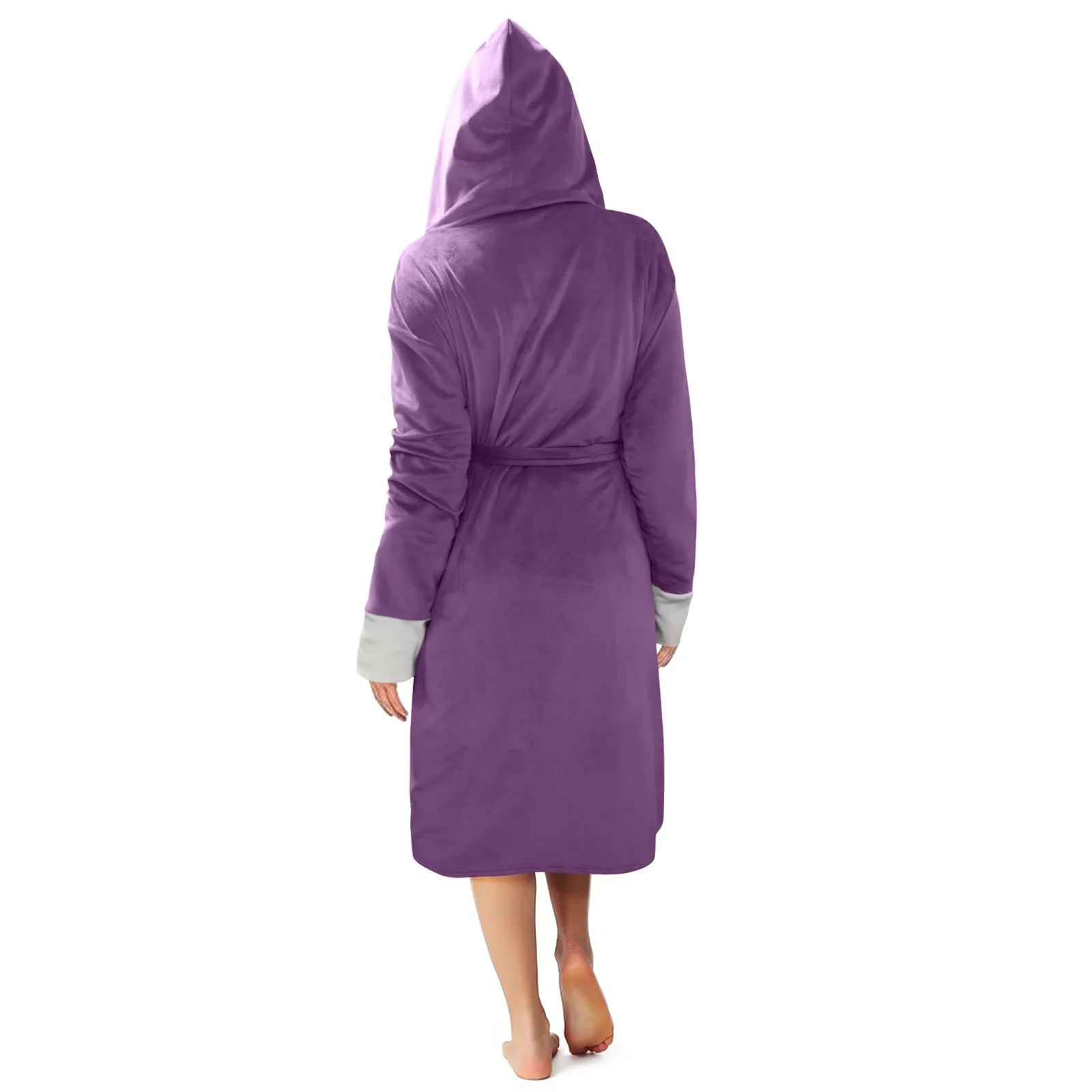 New Sky Blue Flannel Bathrobes Women's Solid Color X-long Hooded Flannel Bathrobes Winter Comfortable Kimono Nightgowns