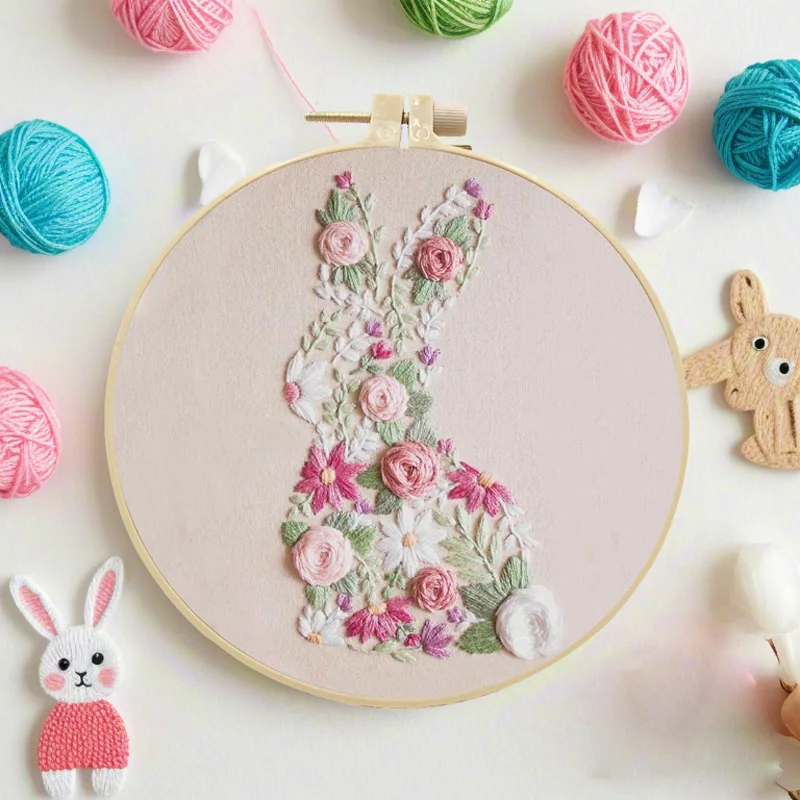 Easter Bunny Embroidery Beginner Kit with EN Instruction Needle Thread for Diy Crafter embroidery set,embroidery kits