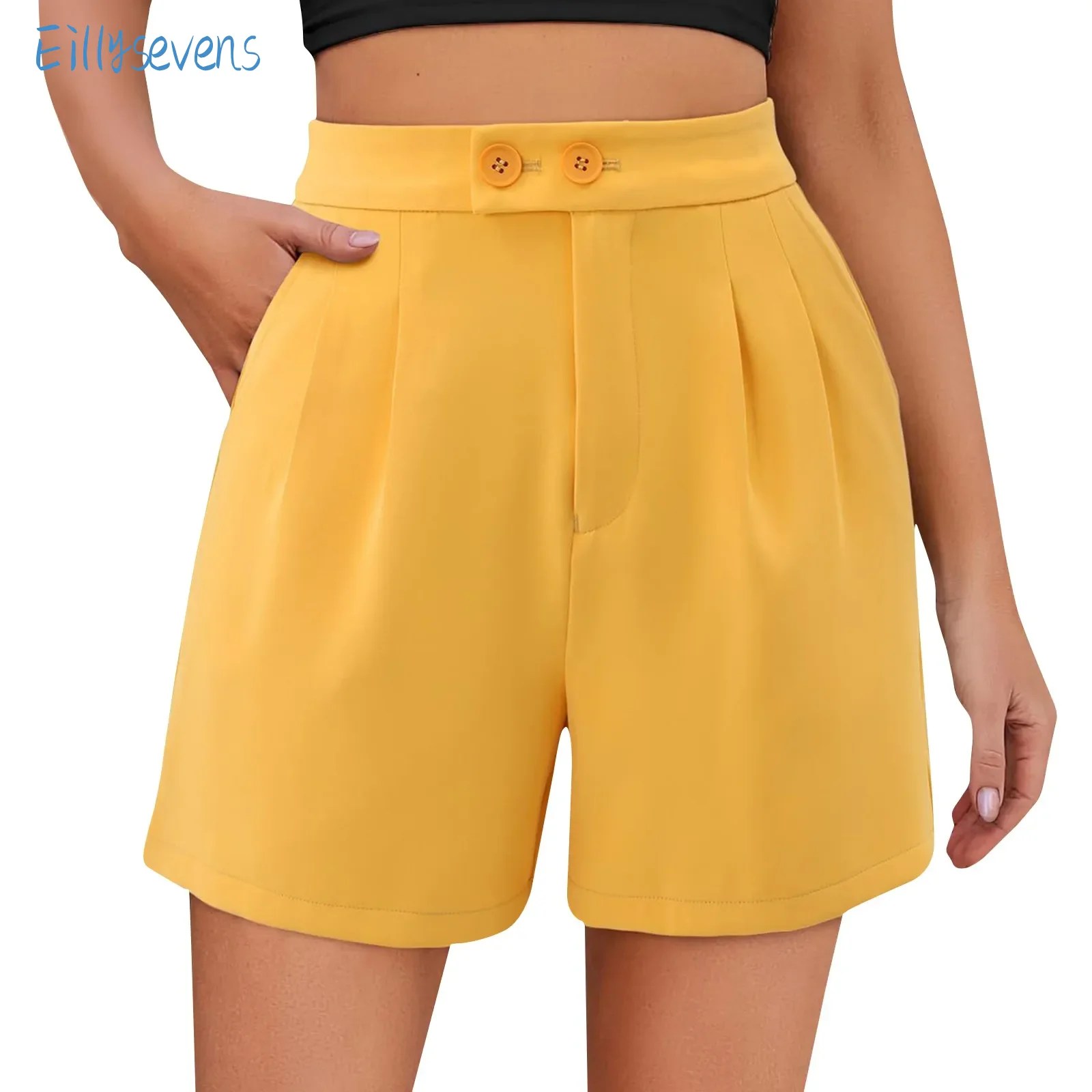 

Women'S New Shorts Summer Daily Simple Solid Color Casual Comfy Button Shorts High Waist Loose Wide Leg Shorts With Pockets