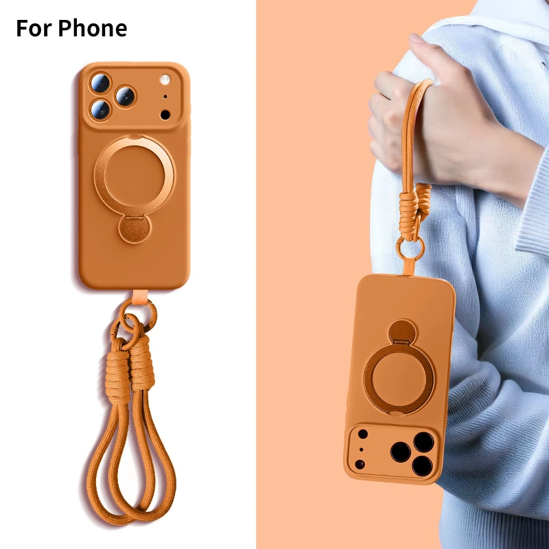 Magnetic Liquid Silicone Case with Hanging Rope - Magsafe-Compatible Protective Cover
