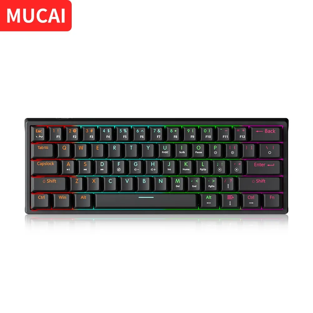 MUCAI MK61 USB 게임 기계 키보드 빨간 스위치 61 키 유선 분리 가능한 케이블 RGB 백라이트 핫 스와핑 가능