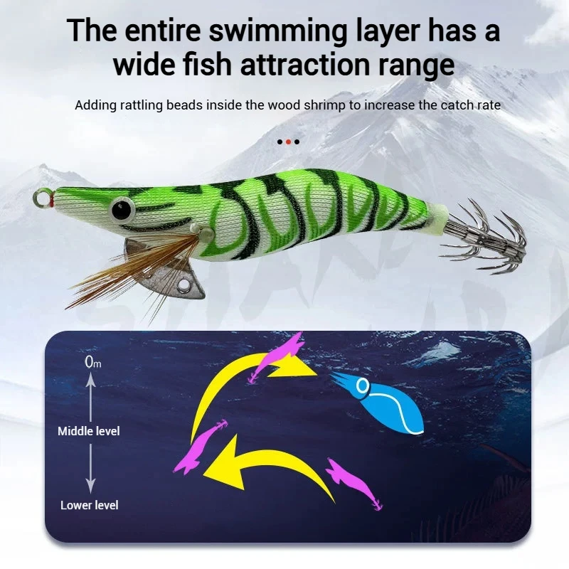 1pc 8.5/10/12cm Squid Jig Head Squid Lure Luminous Octopus Egi Wooden Shrimp Bait Aggie Cuttlefish Fishing Lure Squid Hooks문어에기