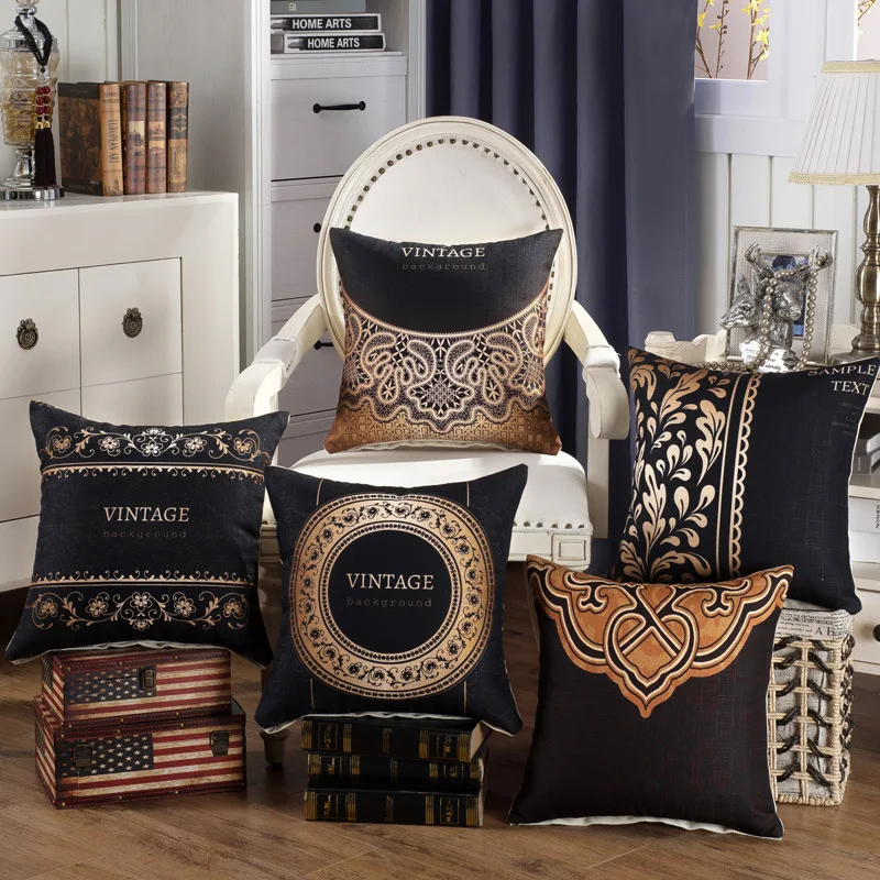 

45X45CM Retro Style Pillow Cover Black and Gold Geometric Bohemia Pillowcase Home Sofa Decorative Cushion Pillow Cushion Cover