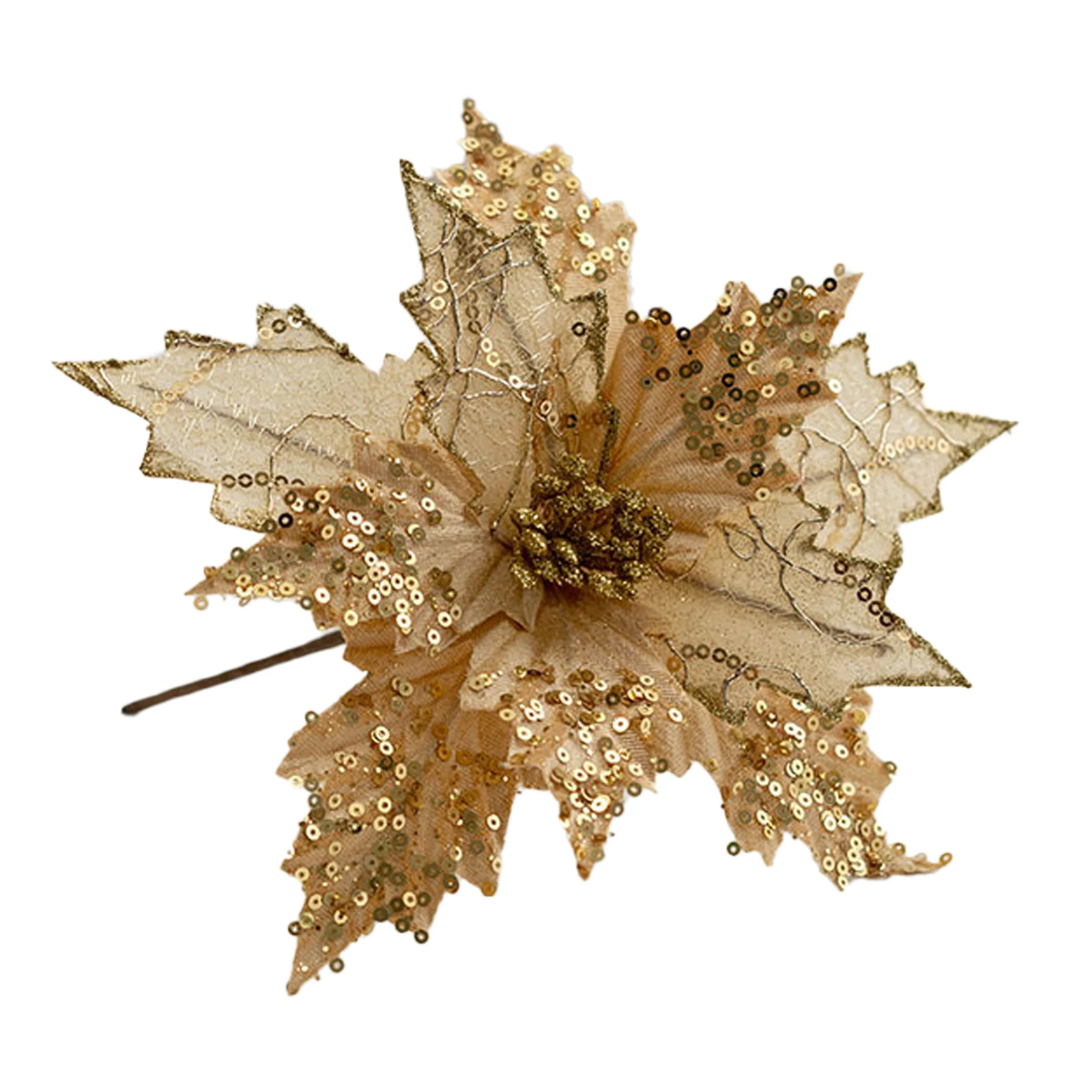

Glitter Artificial Christmas Flowers Xmas Tree Ornaments Fake Flower Pendant New Year Party Decorations Gifts Navidad Home Decor