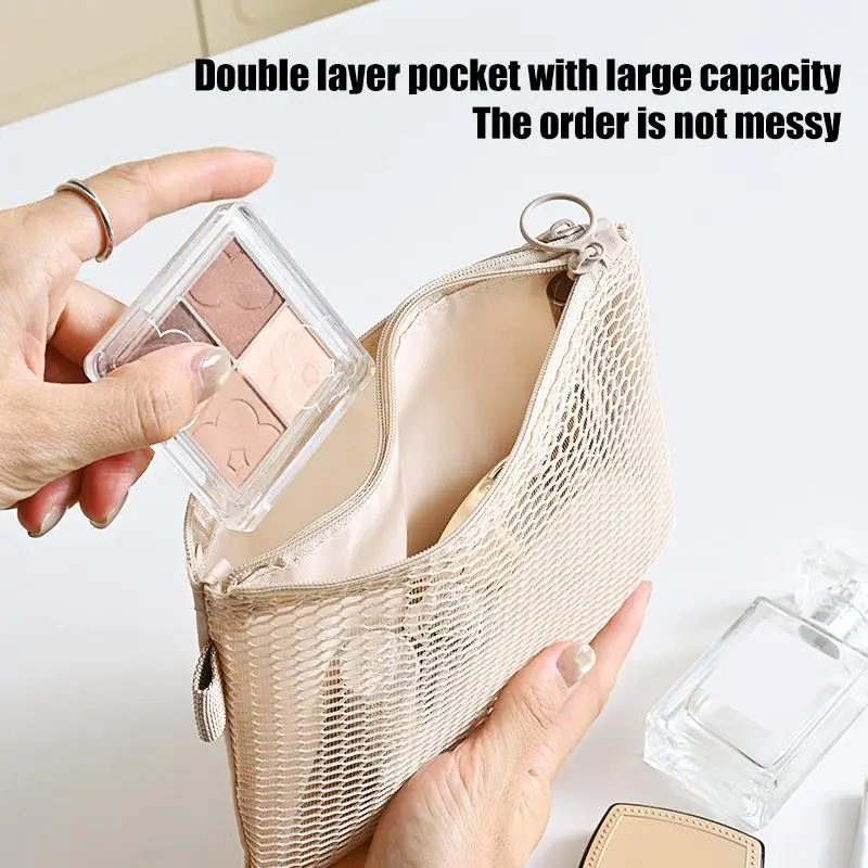 Borse da viaggio per cosmetici, pochette a rete, mini borsa portatile semplice, borsa quadrata multiuso, porta carte con doppia cerniera - immagine 3