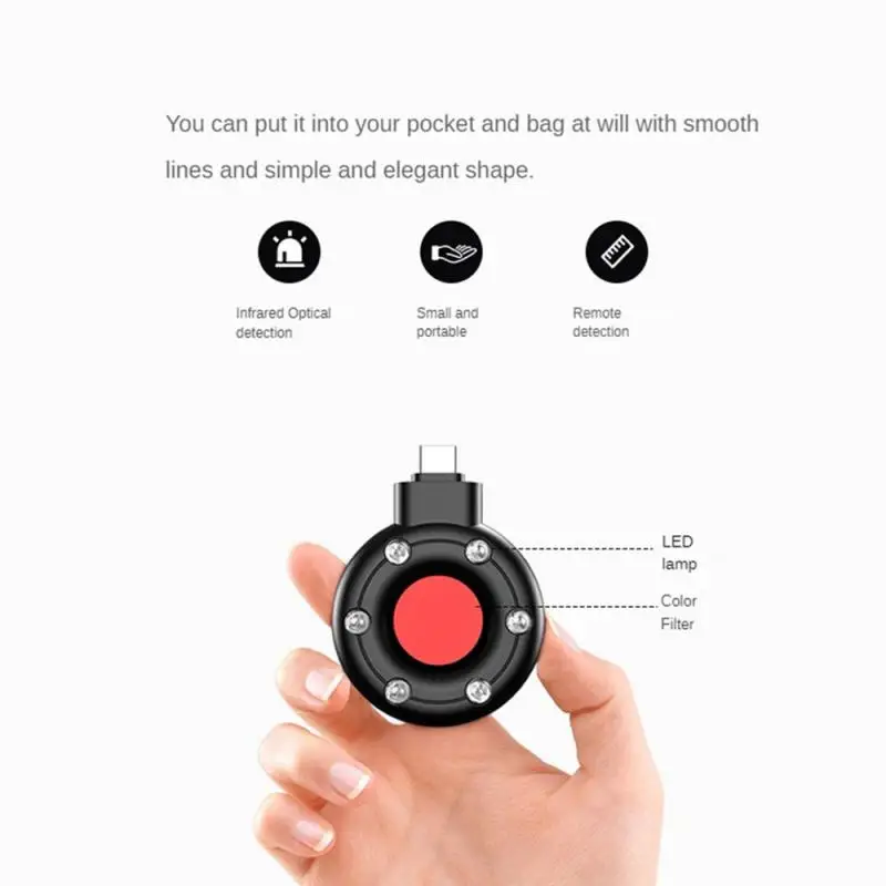 Type-C Portable Camera Detector Rf Detector IR Alarm for Outdoor Travel Hotel Rental Anti Candid Hidden Camera Finder Led Light