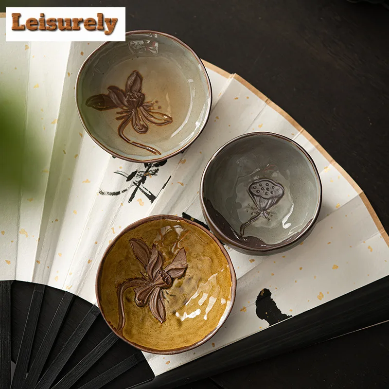 Japanese Style Gilded Iron Glazed Lotus Teacup Tea Bowl Water Jug Tea-tasting Meditation Cup Jianzhan Master Cups Tableware Gift
