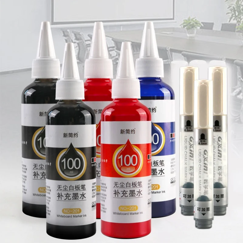 100ml 필름 형성 화이트보드 마커 잉크 마커 펜 잉크를 보충하기 위해 잉크가 새지 않는 밝은 색상 낙서 보드북