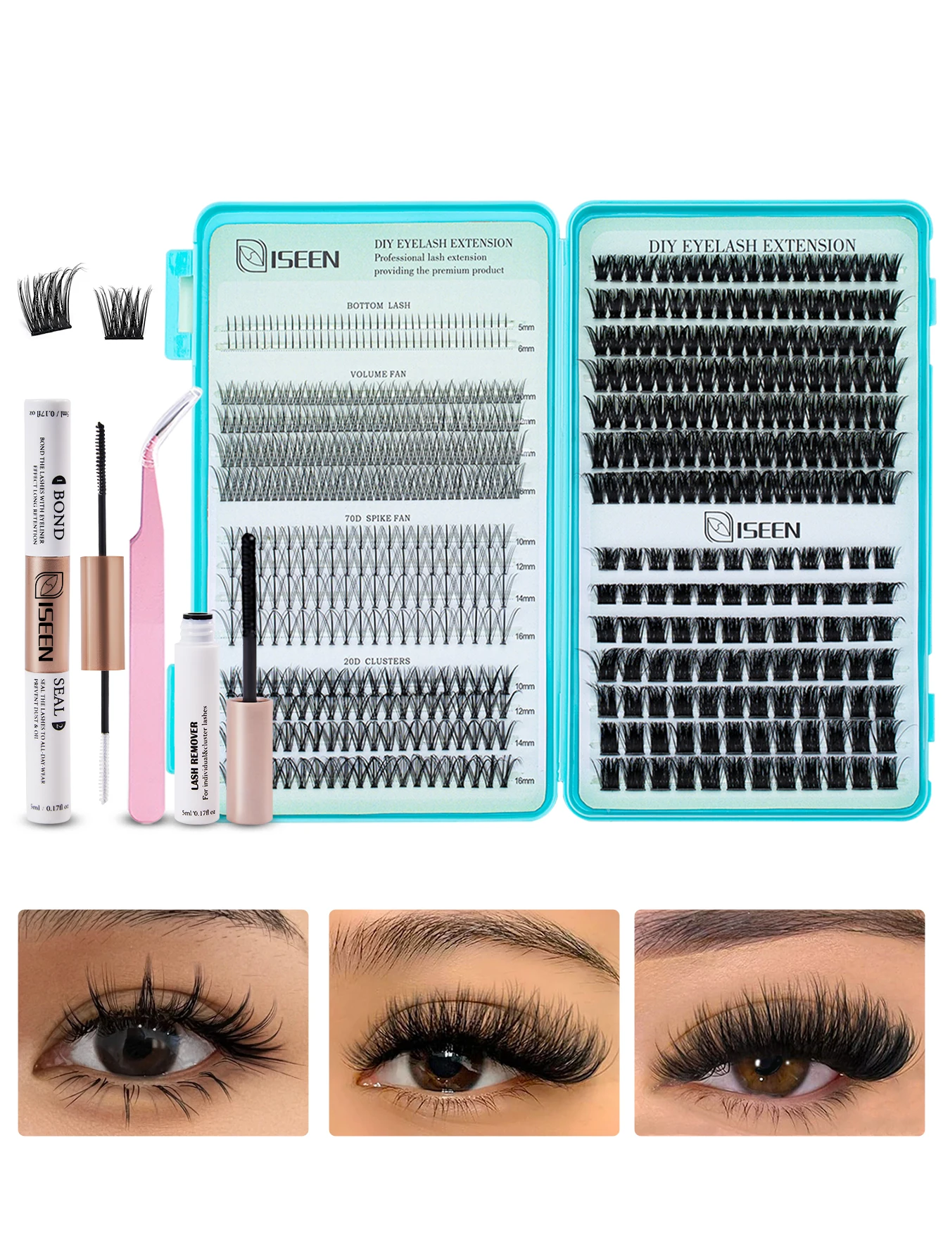 Lash Extension Kit DIY Lash Clusters Eyelash Extension Kit Mix Individual Lashes Kit with Bond and Seal remove Tweezers