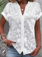 Cropped Shirt White Lace Blouse Eyelet Cut Embroidery Top Wear Hollow Out Women's Summer Clothing 1