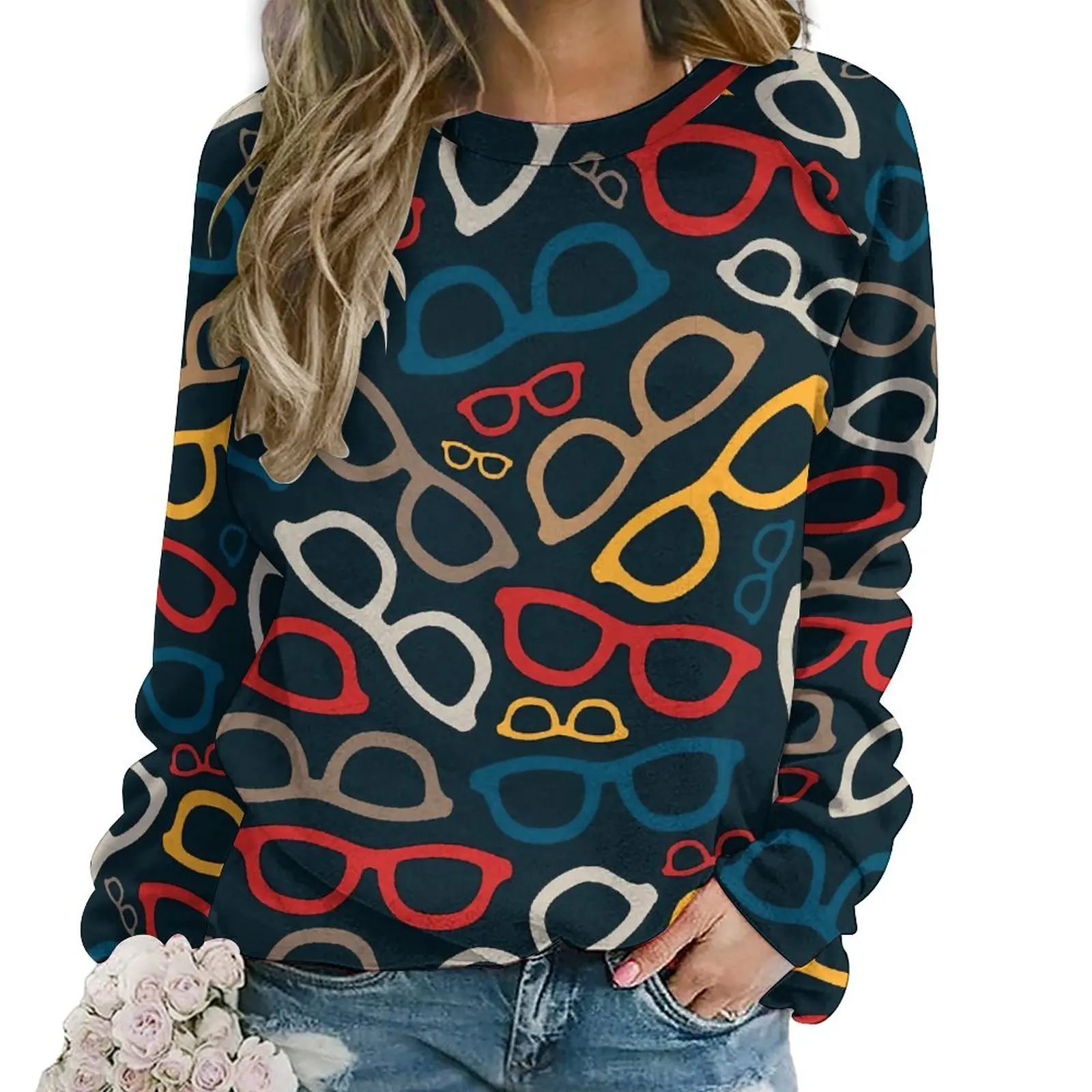Colorful Glasses Print Hoodies Winter Smart Eyeglasses Classic Oversize