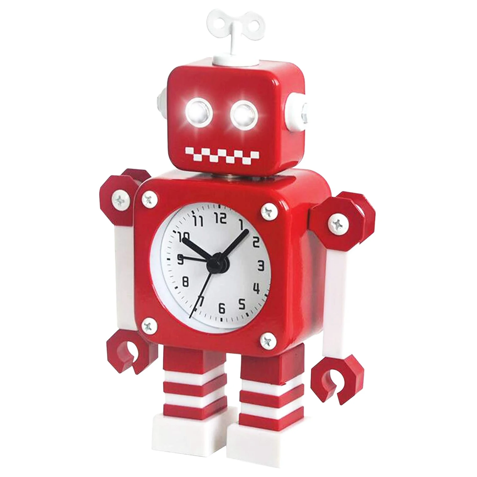 Robot Digital Alarm Clock Stainless Non-Ticking Wake-Up Quartz Desk with Eye Lights Rotating Arm for Kids Red | Дом и сад