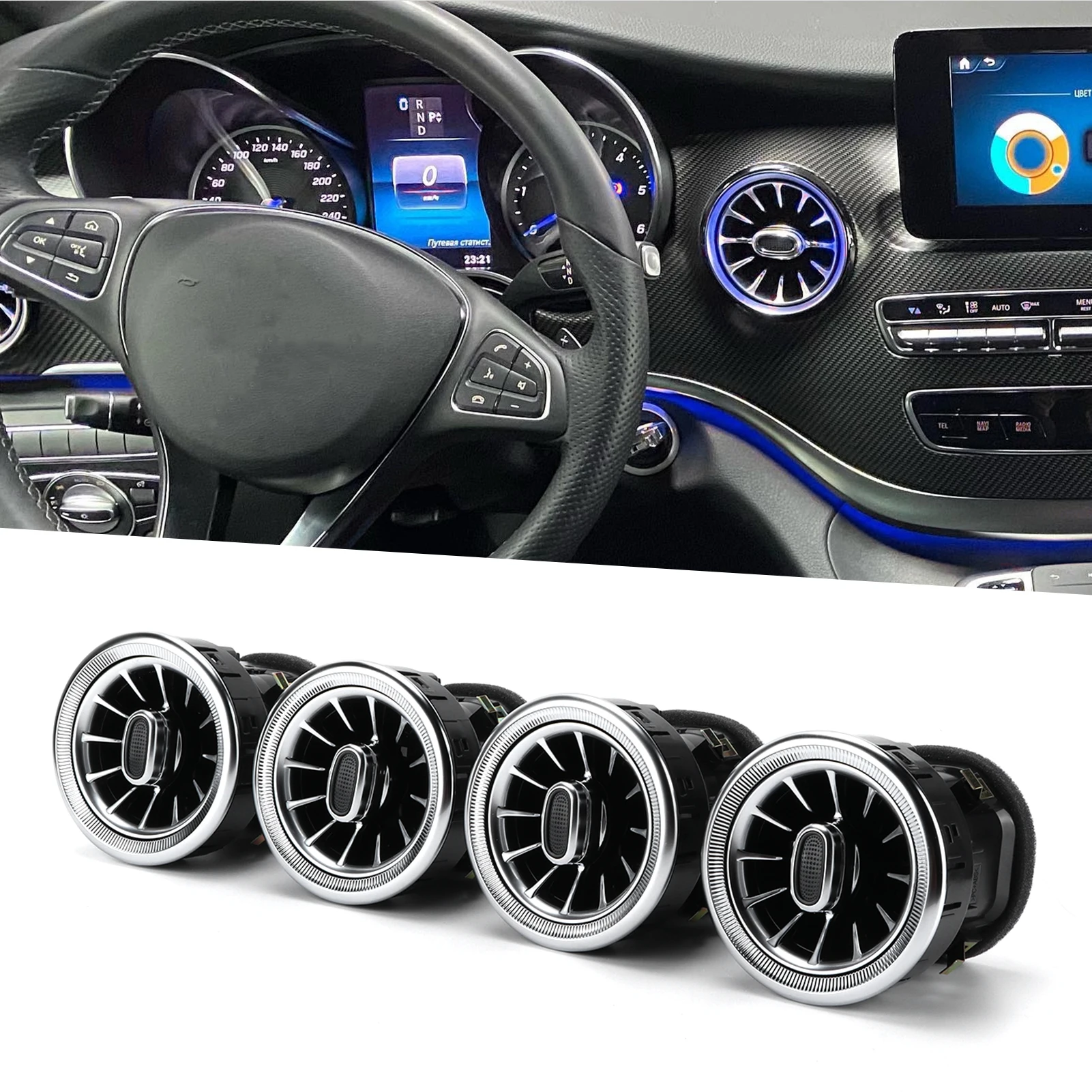 전면 LED 터빈 에어 벤트 앰비언트 라이트 키트, 메르세데스 벤츠 V클래스 W447 20142020 교체, 4 개, 3 색