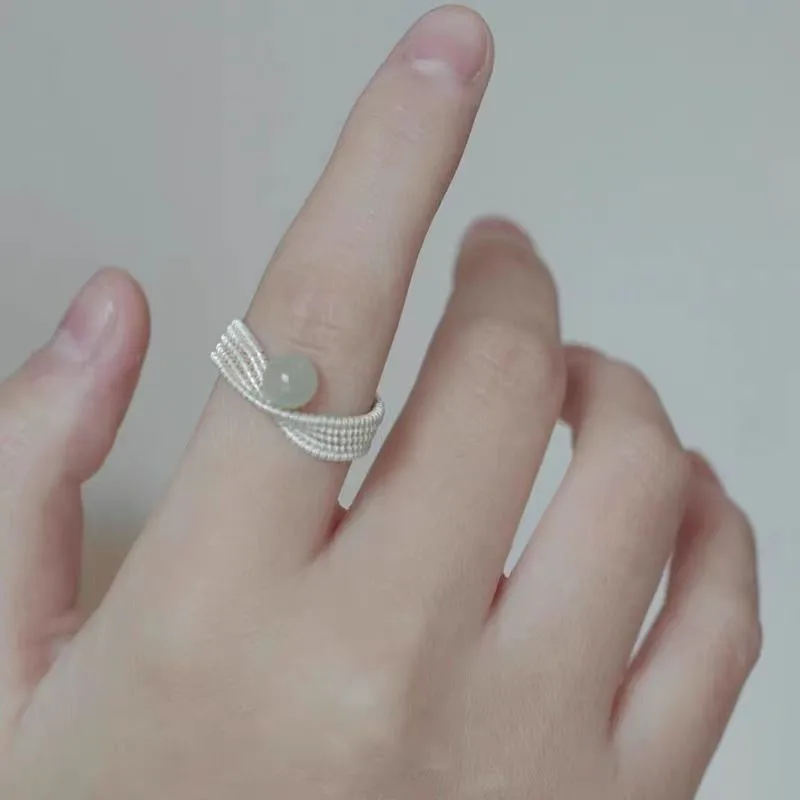 Geometric Weaving Line Jade beads Rings for Women 2025 New Simple Fashion Ring Party Jewelry Gifts anillos