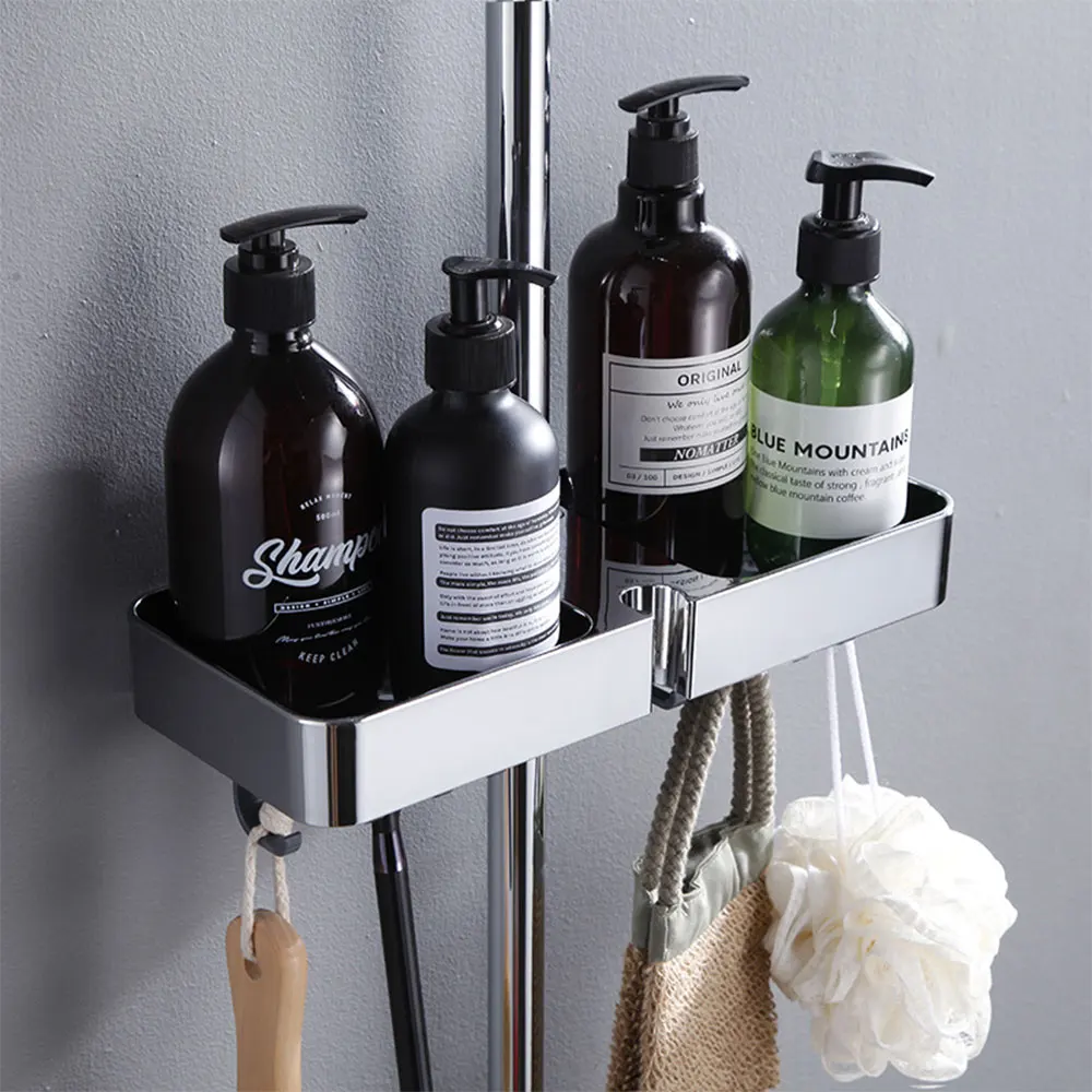 Shower Shelf Without Drilling Bathroom shelf With Hooks Shampoo Holder Toilet Storage Shelf Shower Tray Bathroom Accessories 3