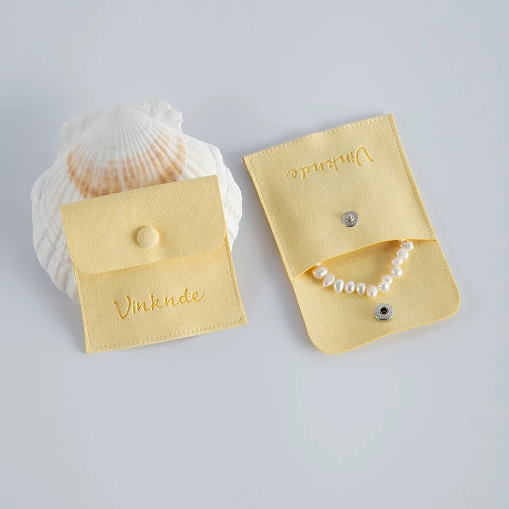 100 Custom Logo Faux Suede Jewellery Pouch Swede Jewelry Rings Earrings Packaging Bags Microfiber Leather Gift Bag With a Snap