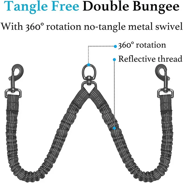 Dog Double Leashes Pet No Tangle Leash Coupler for Walking 2 Dogs Resilient Comfortable Shock Absorbing Reflective Leash 2