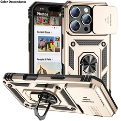 Shockproof Armor Slide Camera Lens Protection Phone Case - iPhone 14 (Golden)