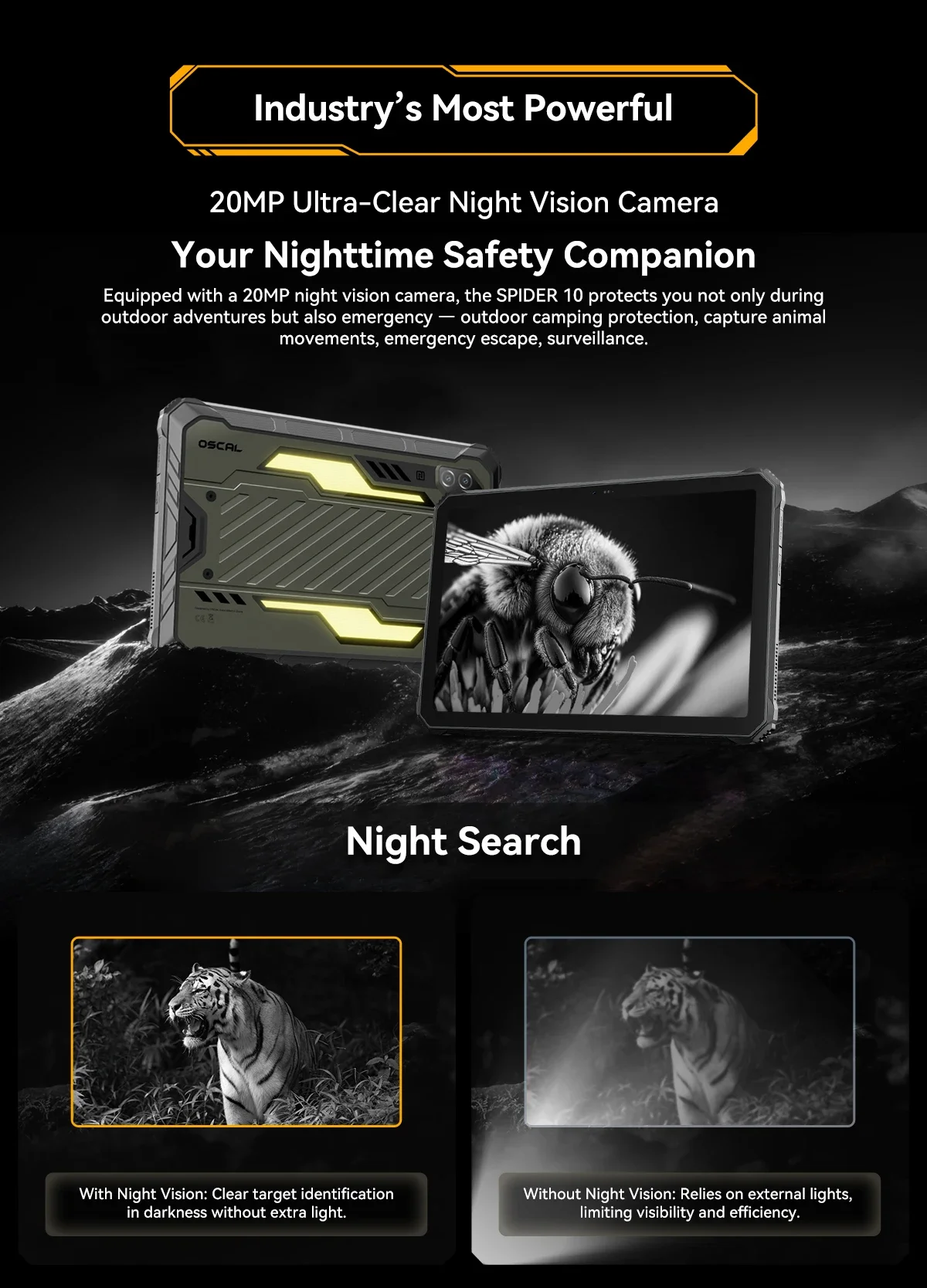 Blackview OSCAL SPIDER 10 Rugged Tablet 11” HD+ IPS 8GB 256GB 20000mAh 16MP Rear Camera Android 15 GPS GLONASS BeiDou Galileo