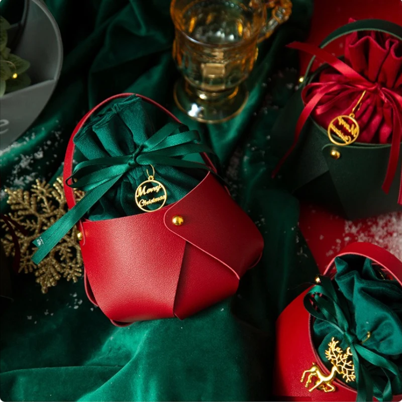 Leather Christmas Gift Bags for Apples and Snacks