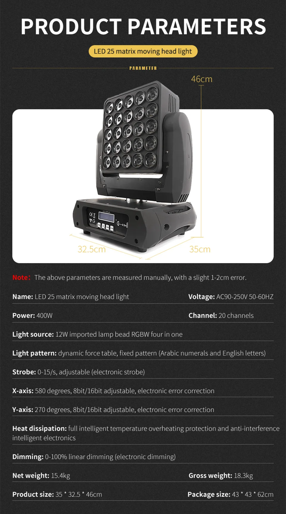 LED 25pcs Matrix Moving Head Light Stage Fixed Pattern Strobe Light 4in1 Concert