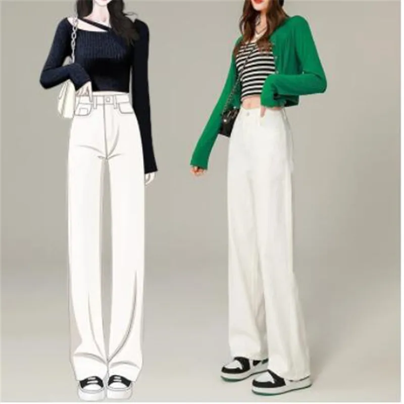 Fashion Harajuku Jeans for Women Wide Leg All-Match Loose Casual Wash Denim Pants Baggy High Street Long Trousers 2023 Autumn