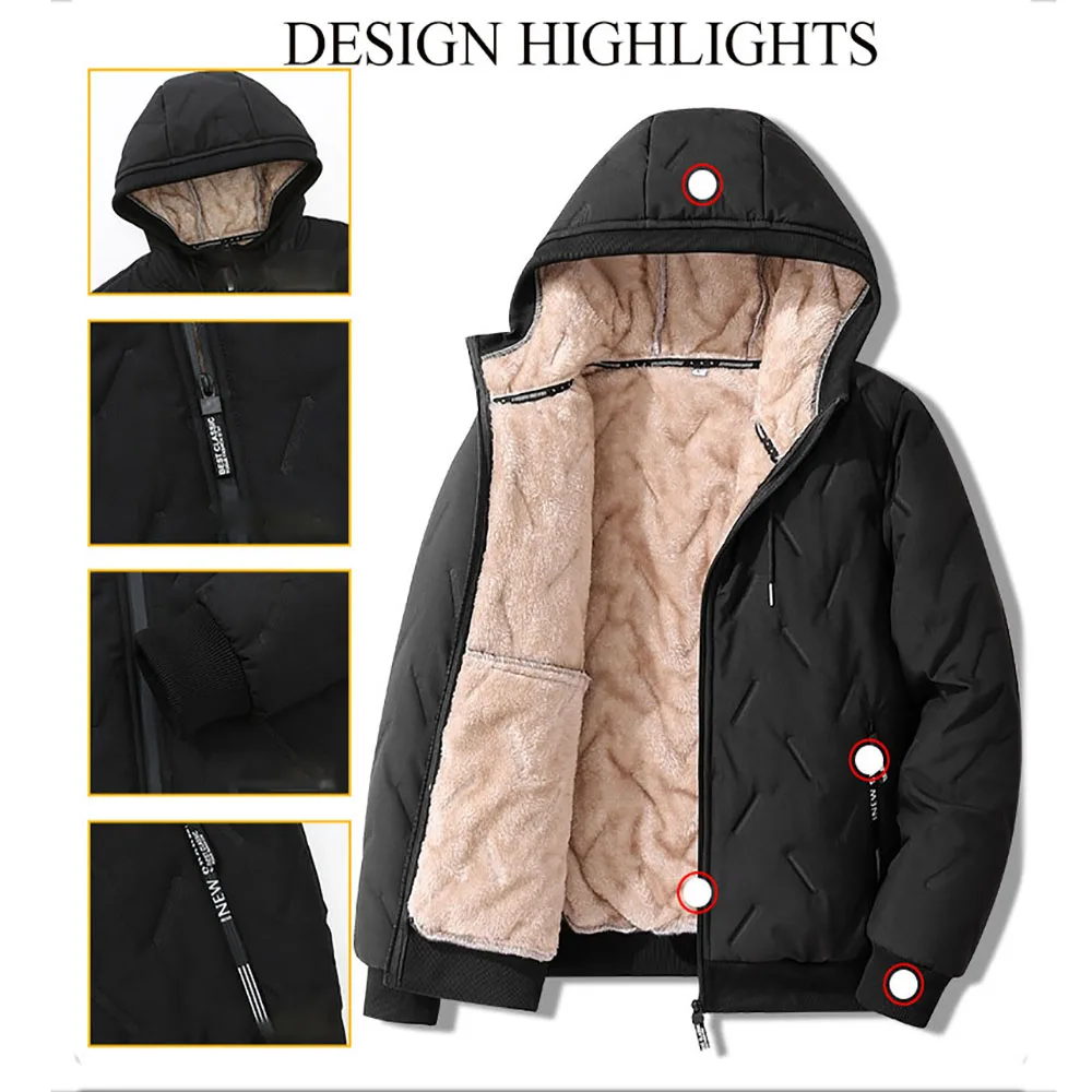 

Men Jacket Down Cotton Jacket Outerwear Thermal Coat Zipper Pockets Lightweight Fleece Jacket Solid Warm Winter Outerwear